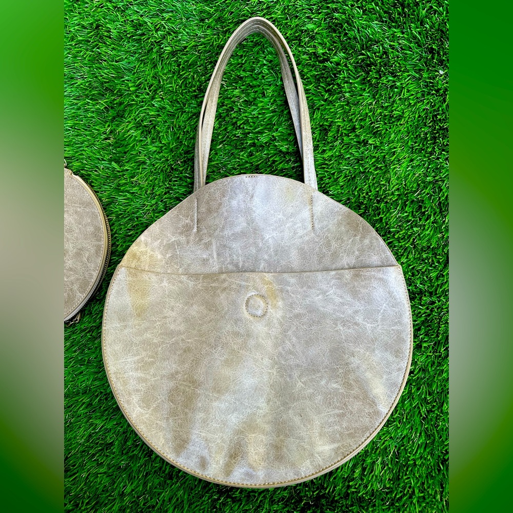 Anthropologie Remi Reid round tote bag with pouch insert